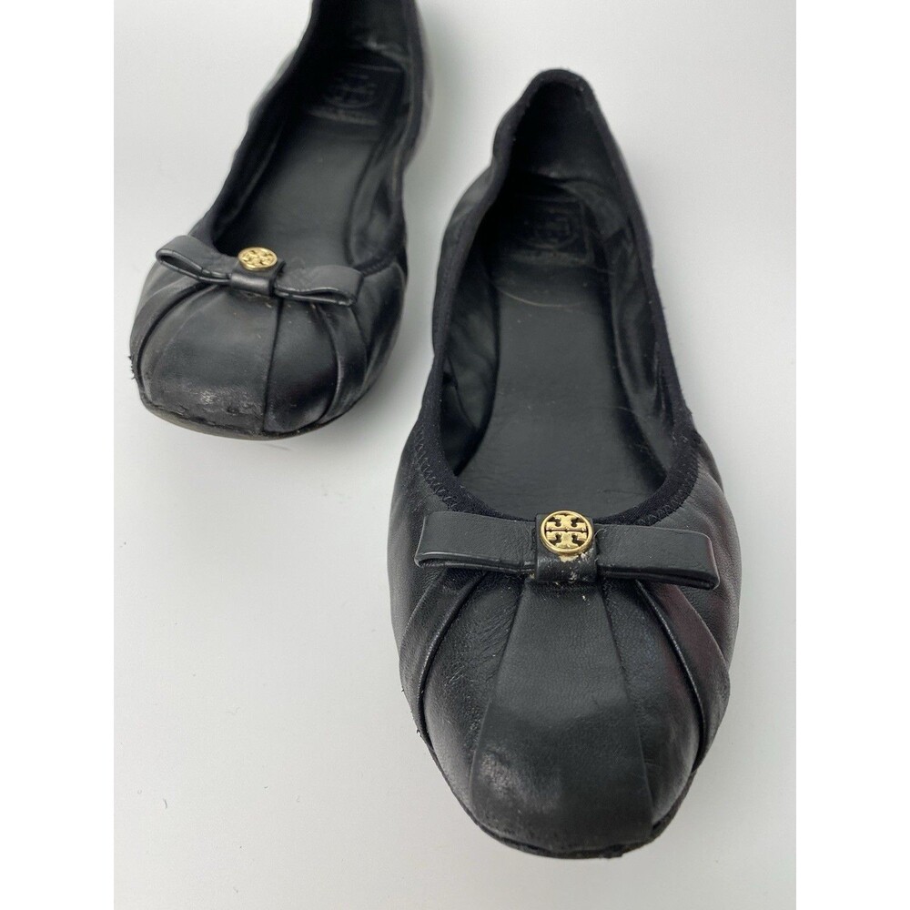 Tory Burch Ally Ballet Black Ballerina Flats Sz 9 Gold Button Accent